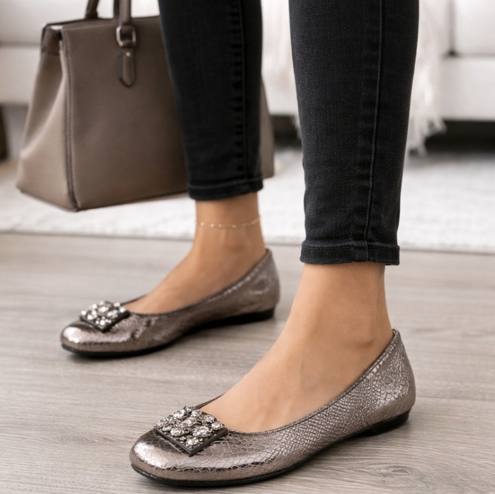 Sam Edelman Caper Y2K Glam Revival Snake Crystal Capped Toe Ballet Flats 7M